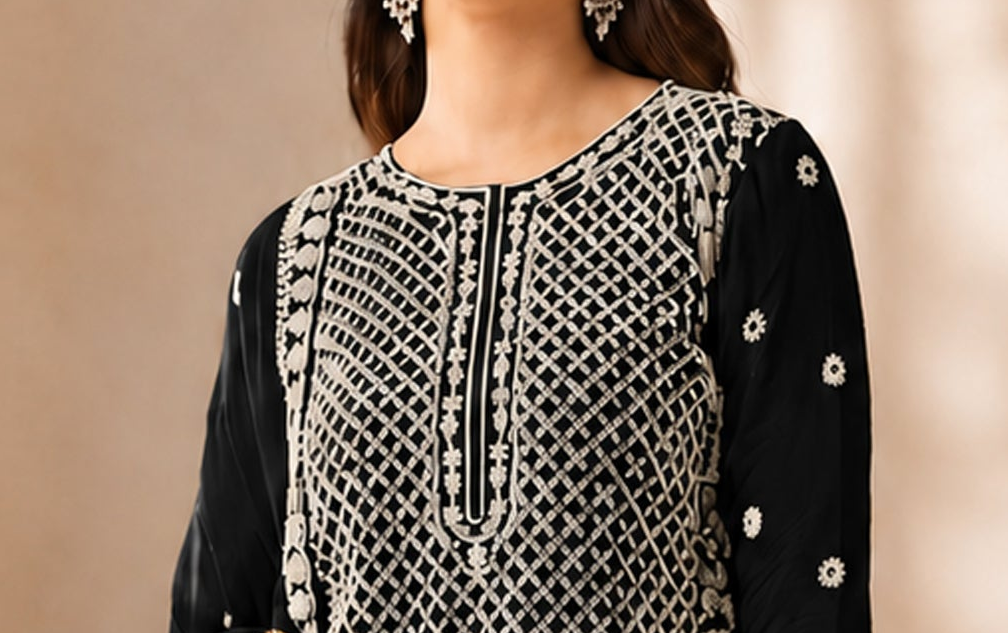 Wedding guest sharara dress with Faux Georgette finish