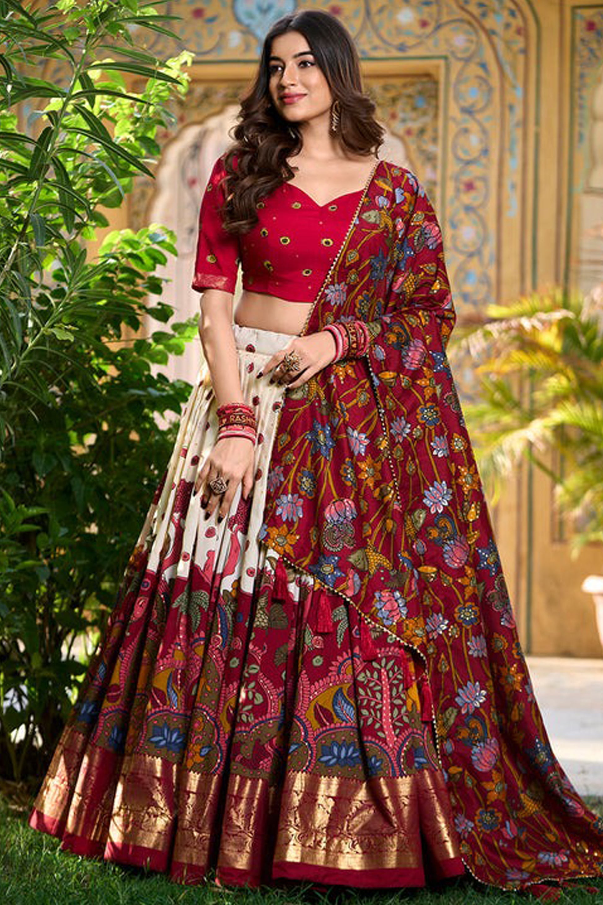 Red bridal lehenga full front view for wedding
