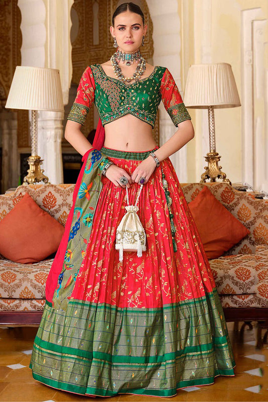 red colour wedding gown silk lehenga full front view
