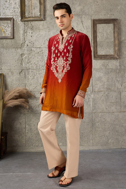 Red pajama kurta pajama for men front view