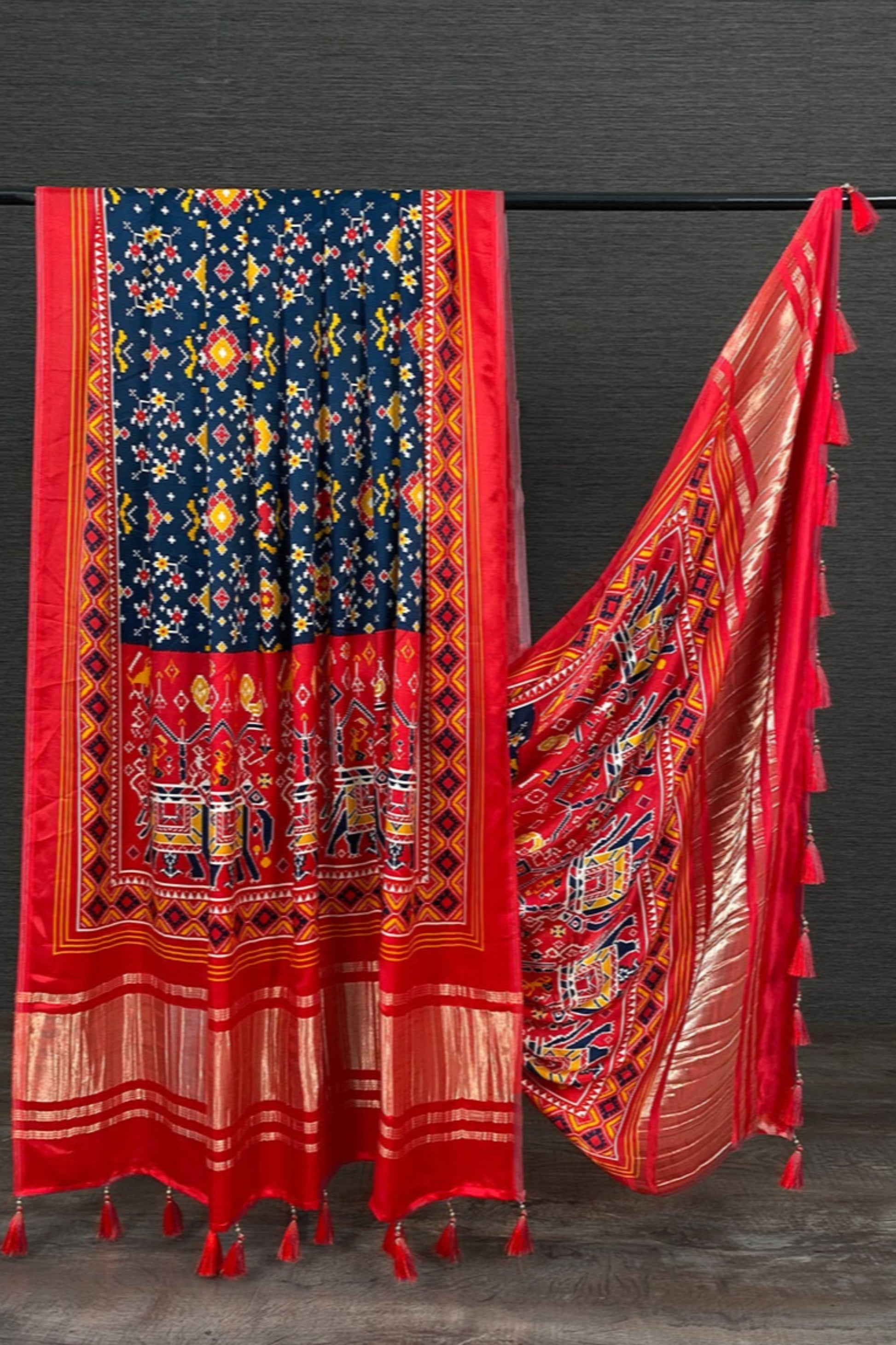 Red dupatta in pure gaji silk with digital print