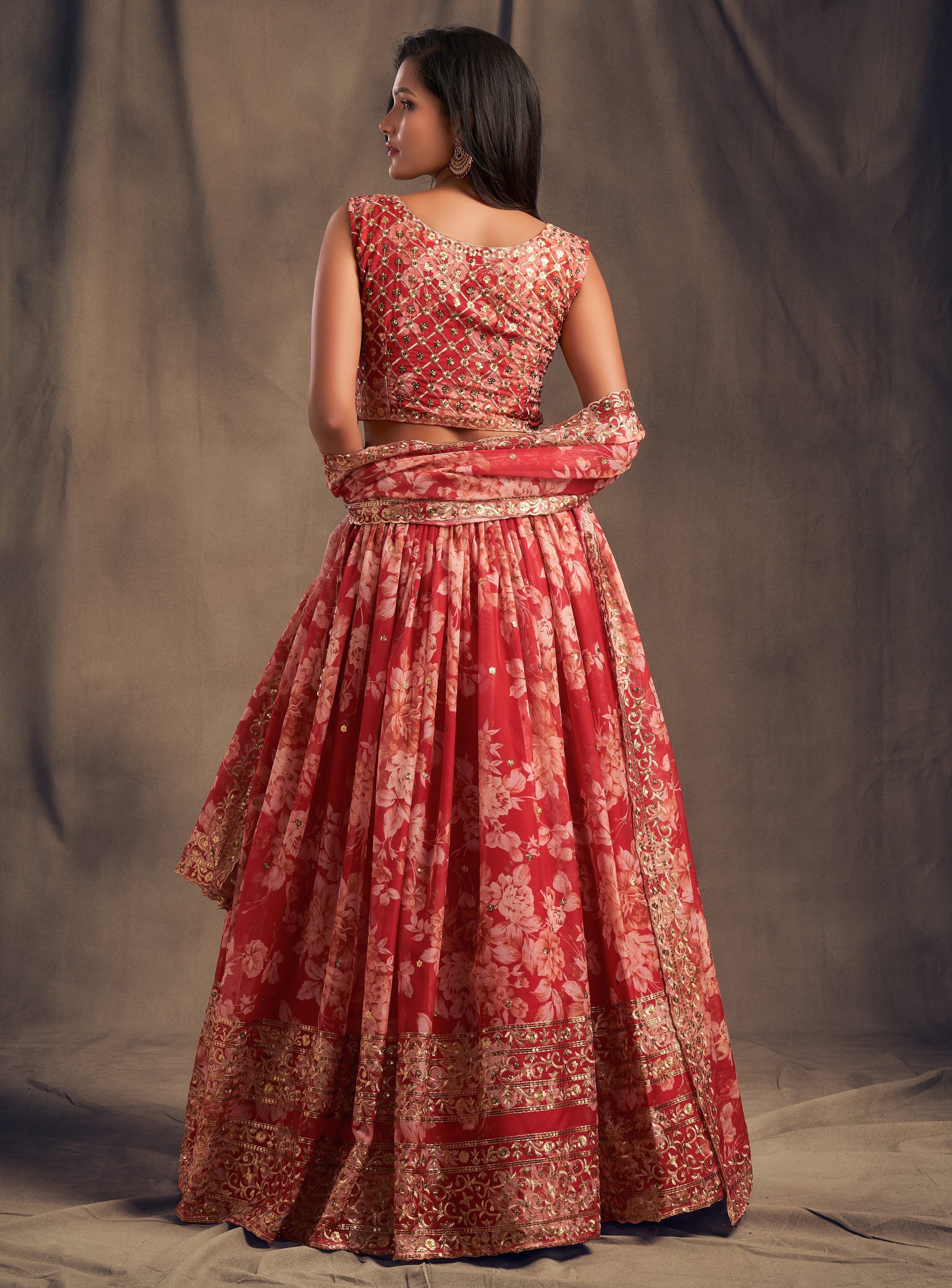 lehenga choli back design with digital print detailing