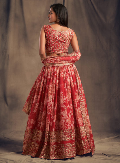 lehenga choli back design with digital print detailing