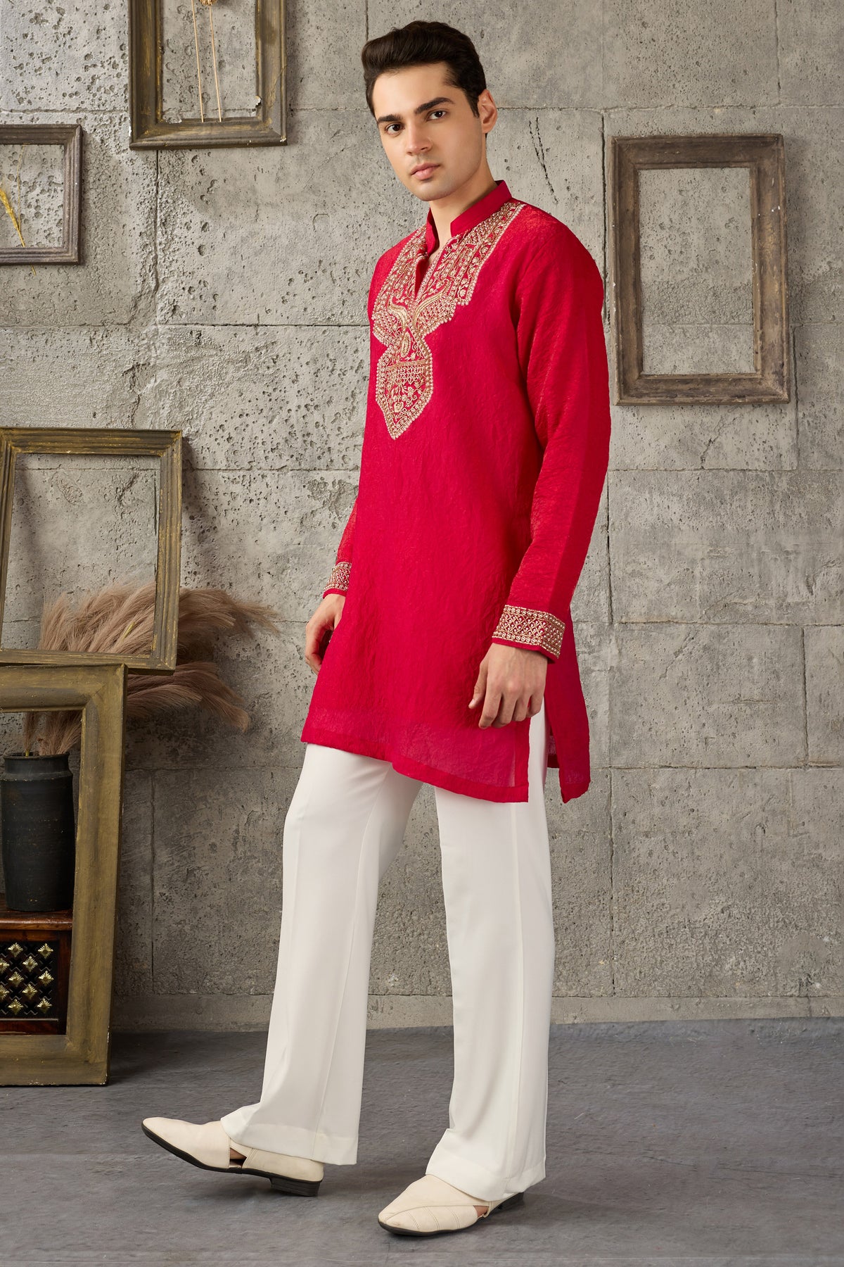 Red kurta pajama suit side view