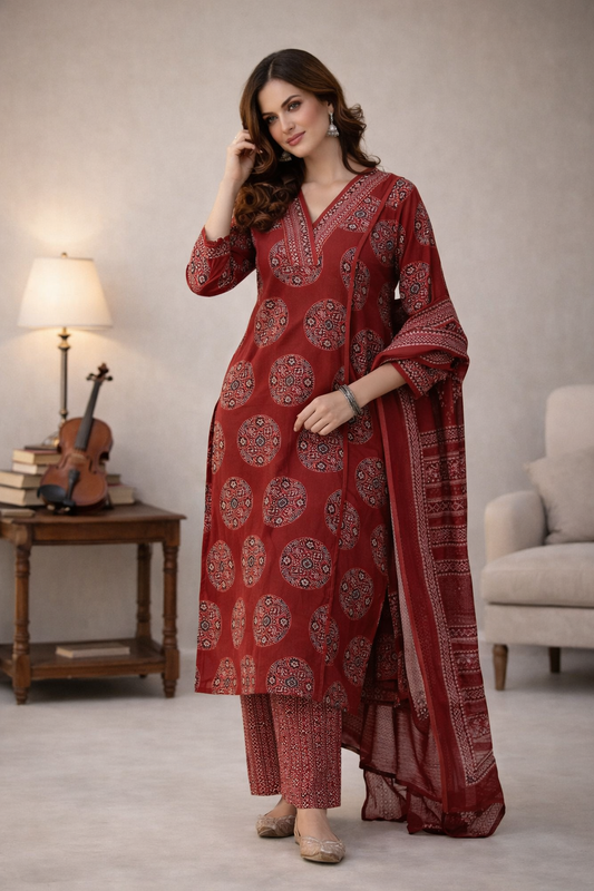 Maroon kurta set festive evening styling USA