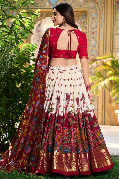 Full back view showing lehenga choli silhouette