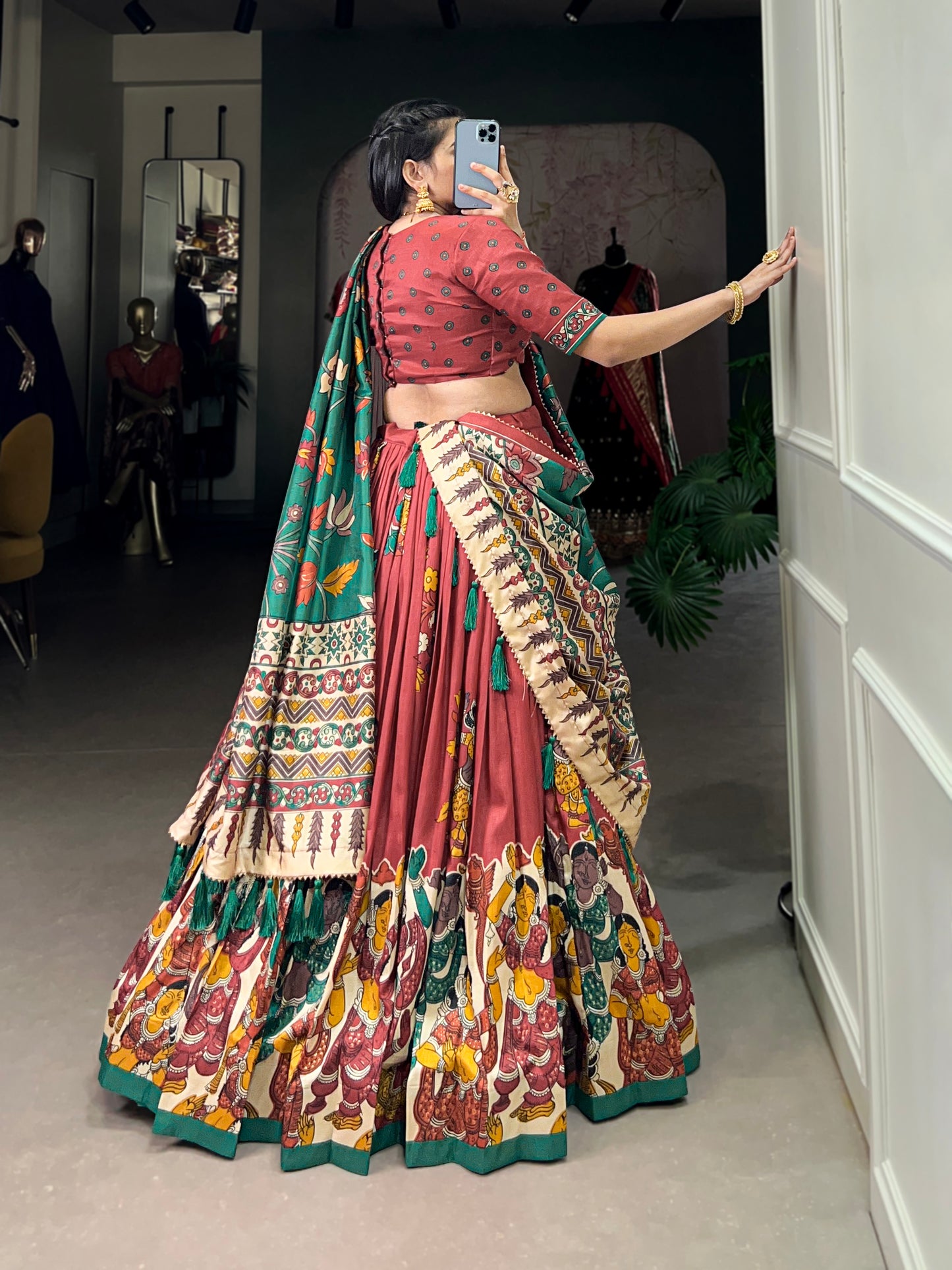 Back view of lehenga choli with detailed finish
