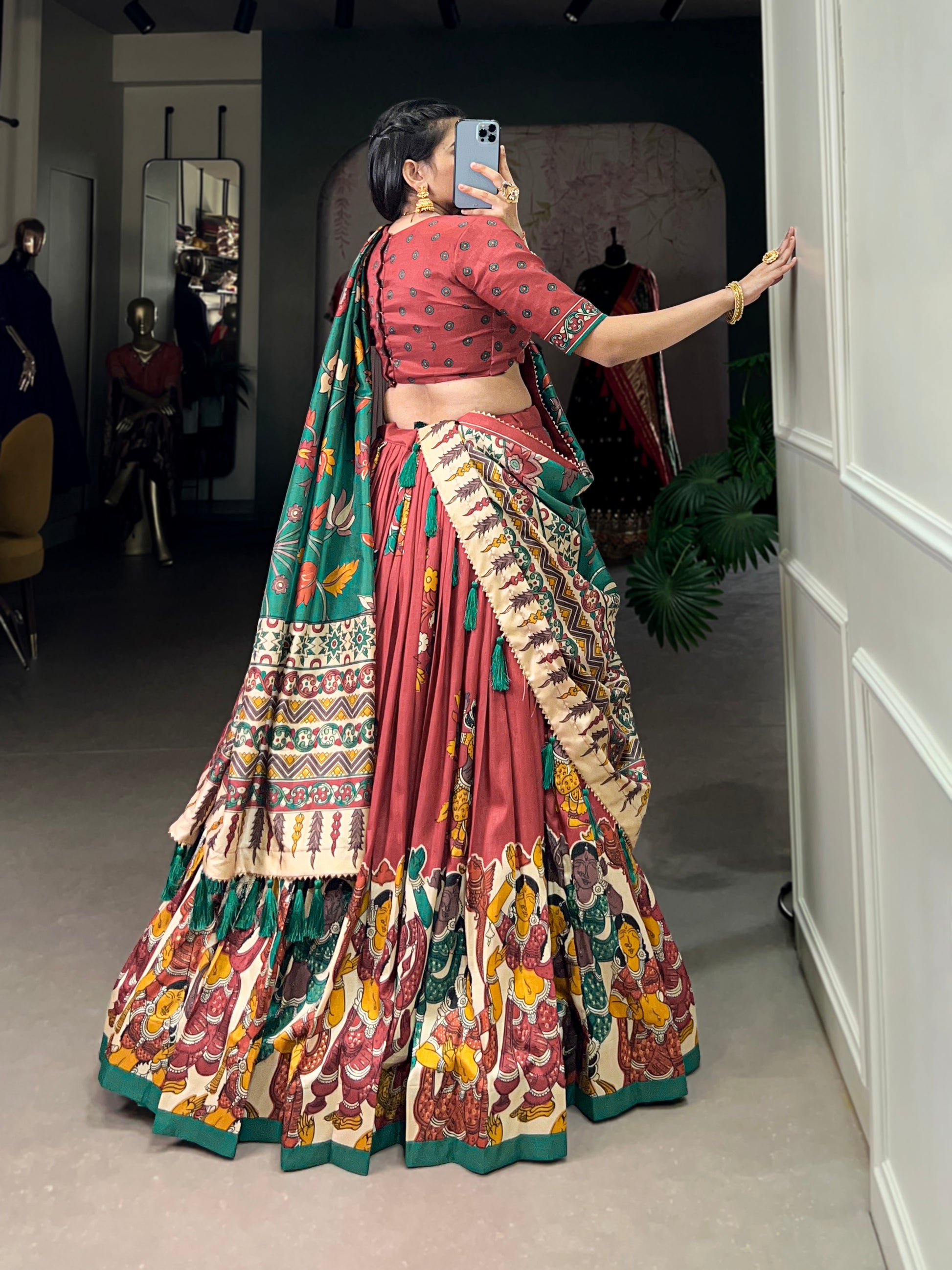 Back view of lehenga choli with detailed finish