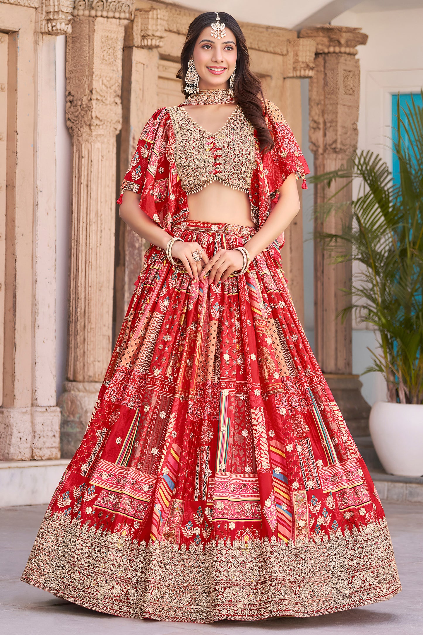 red lehenga choli outfit full look ready to wear