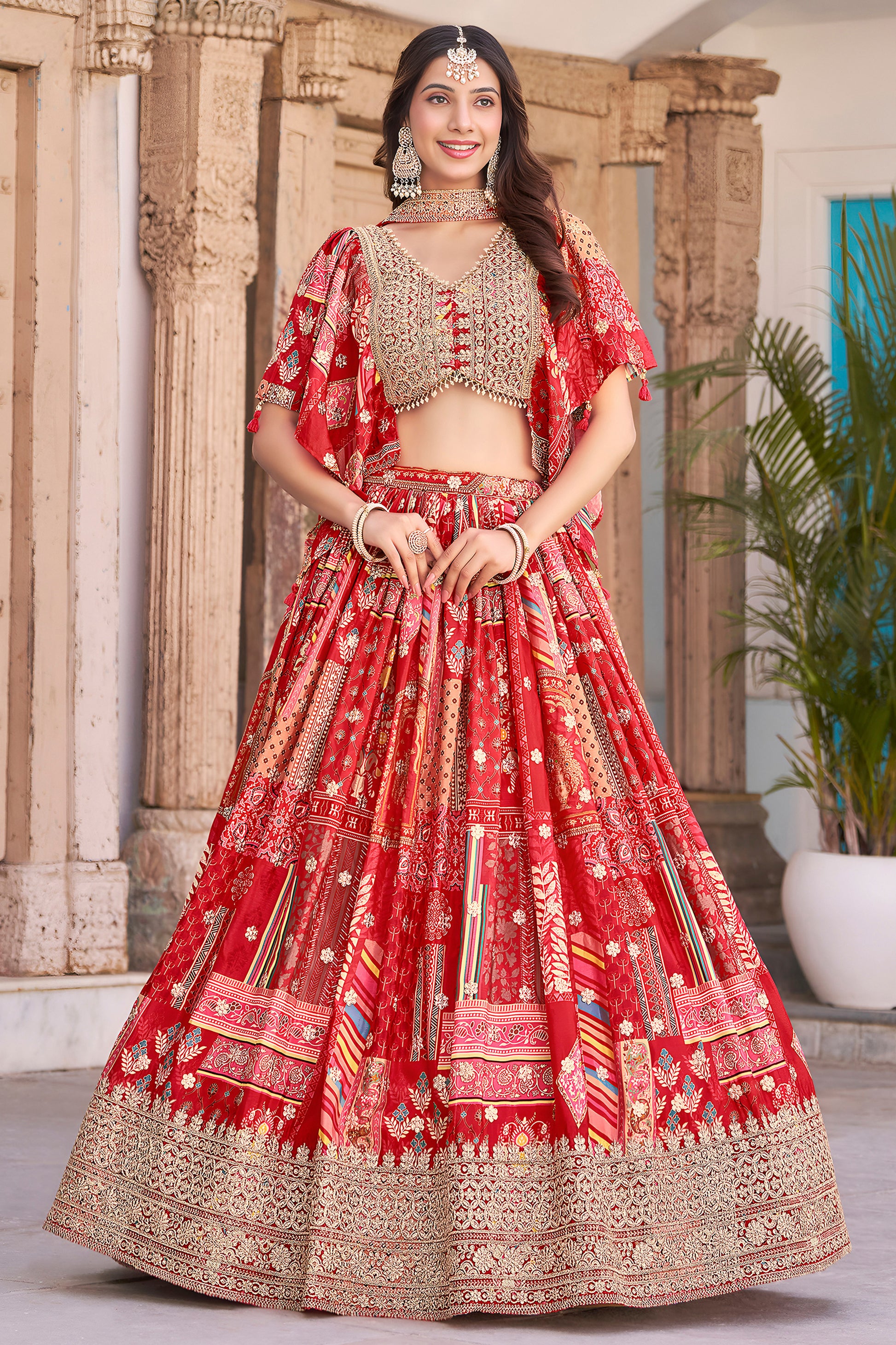 red lehenga choli outfit full look ready to wear