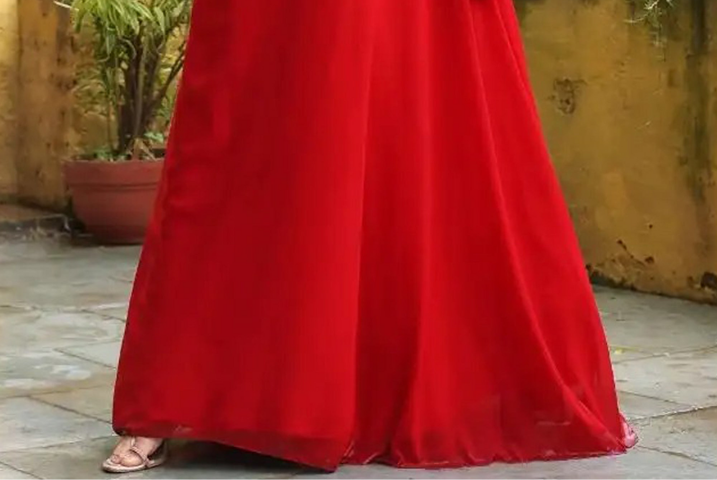 Red lehenga set styled for Navratri celebration