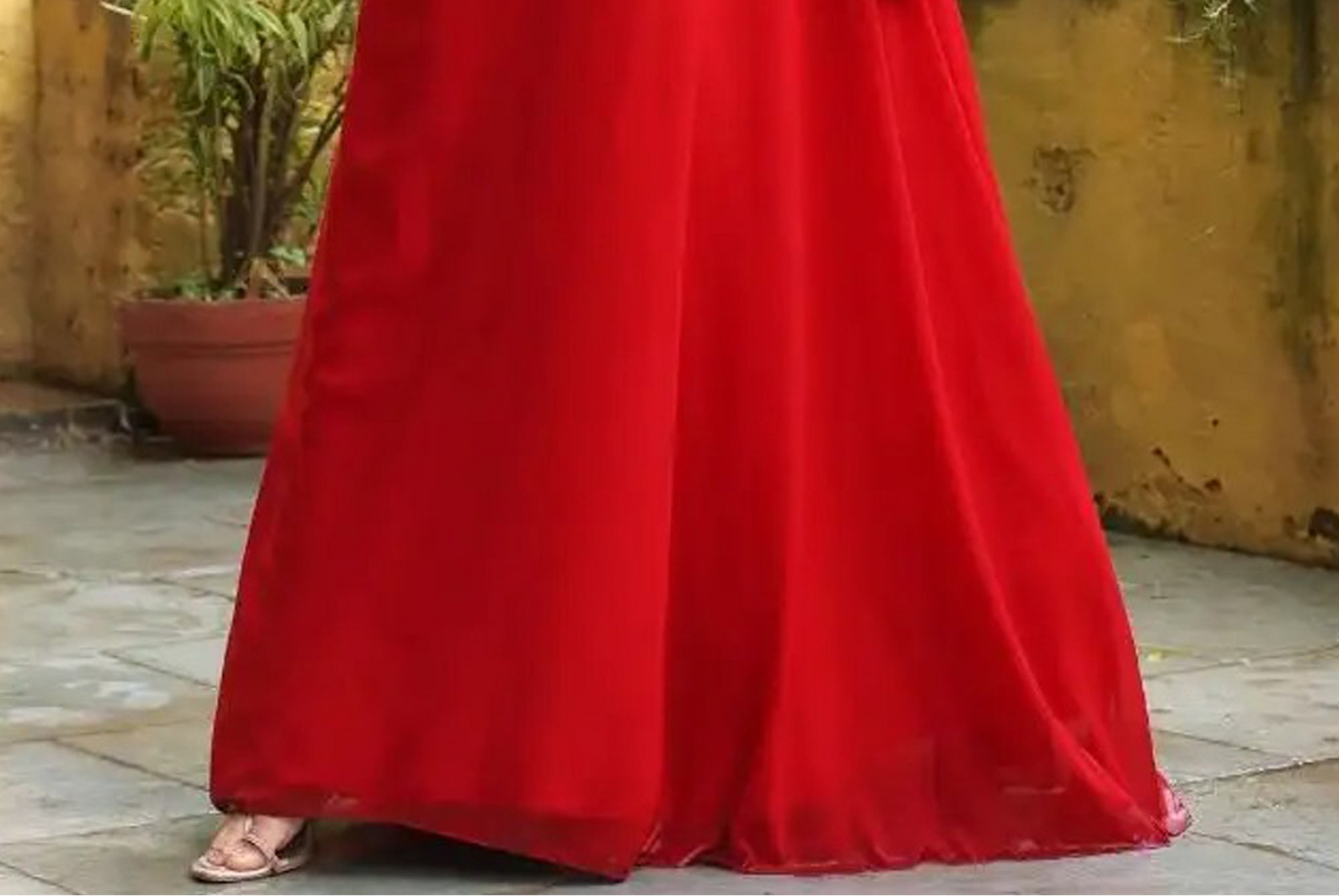 Red lehenga set styled for Navratri celebration