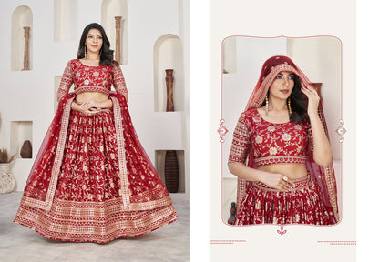 bridal lehenga red colour styled for evening celebration
