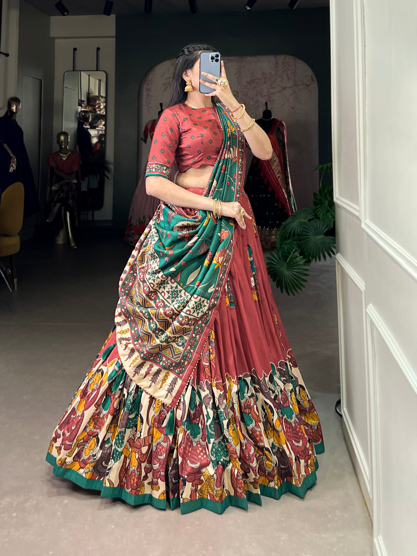 Engagement-ready red lehenga choli outfit