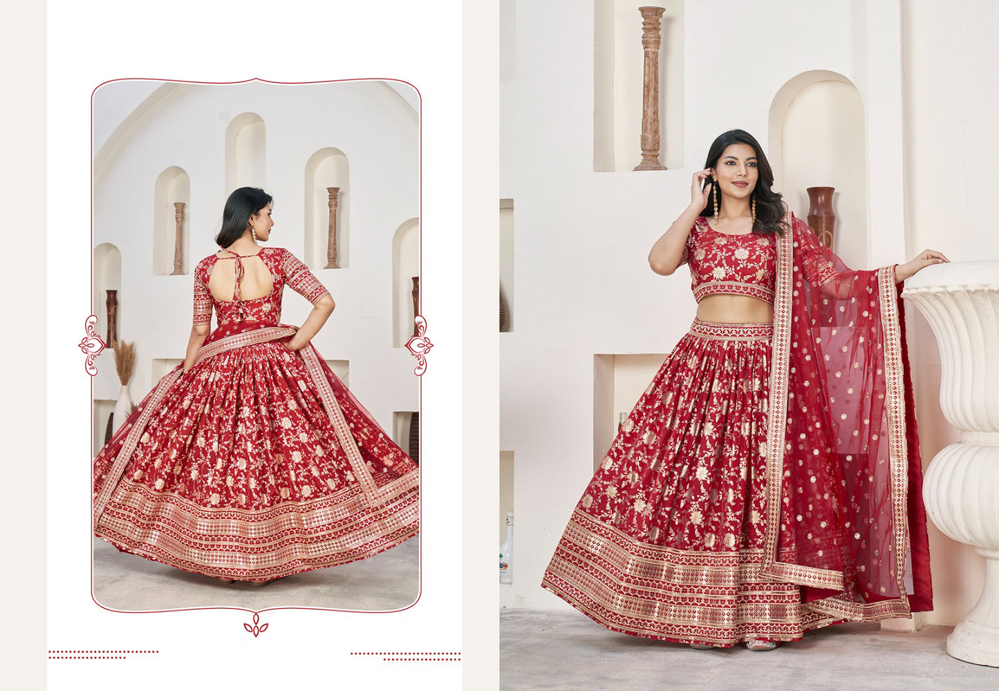 reception outfit red lehenga with intricate border work