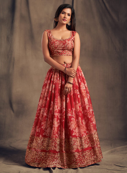 red lehenga choli styled for wedding reception