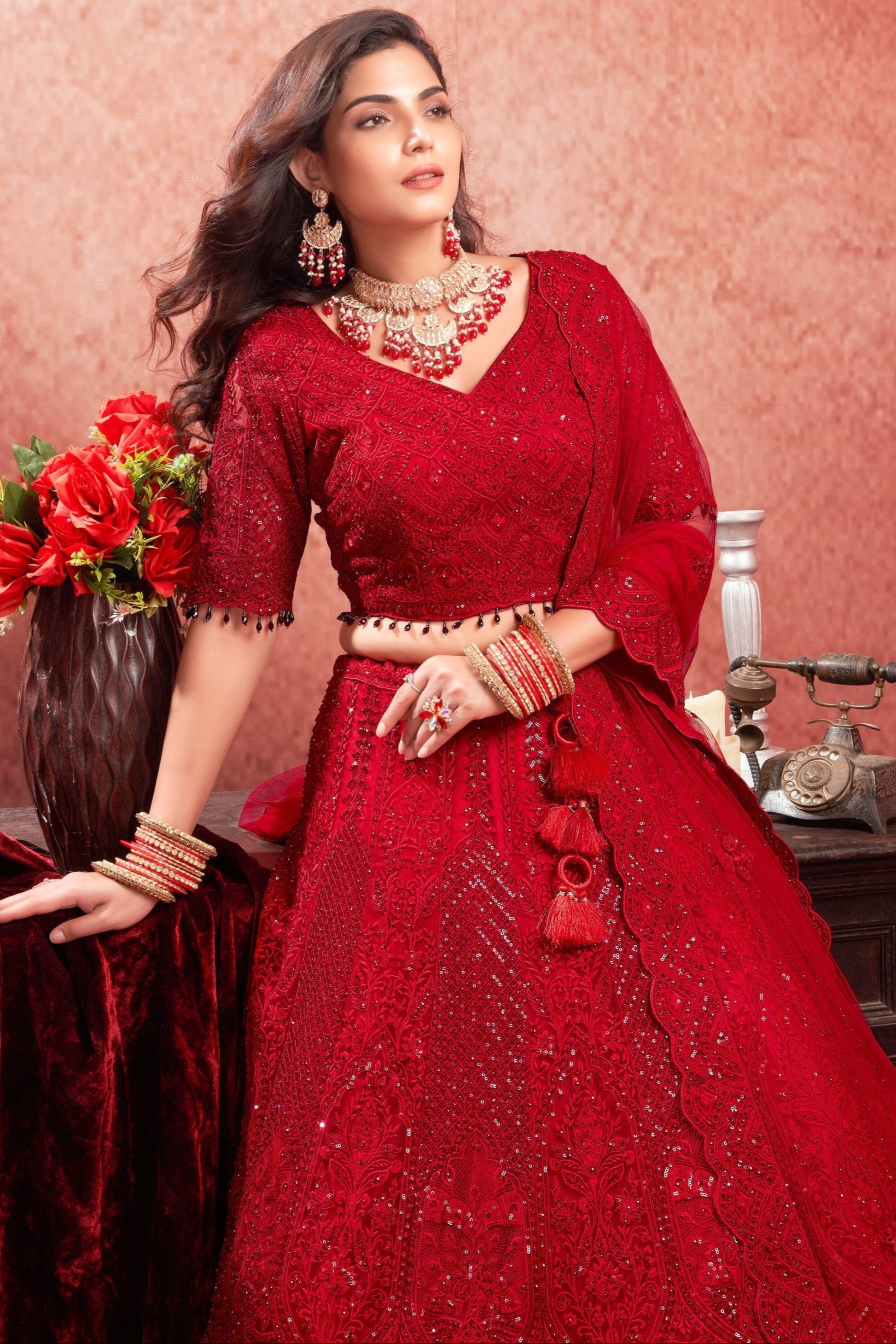 wedding wear lehenga choli styled for engagement event