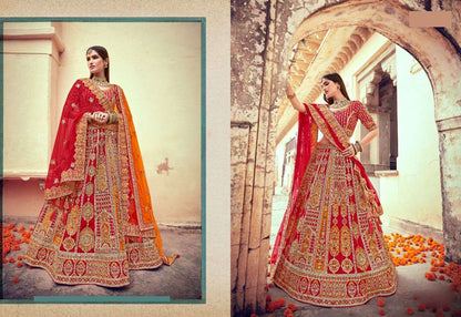 Red lehenga online display with festive lighting