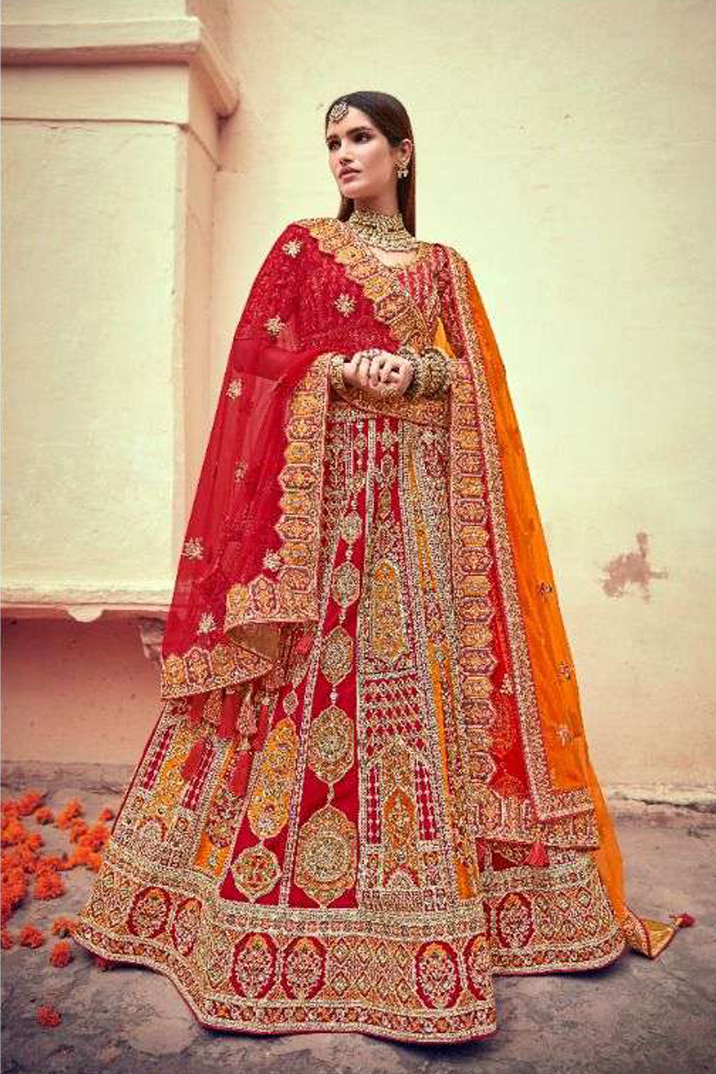 Red lehenga full front view for wedding