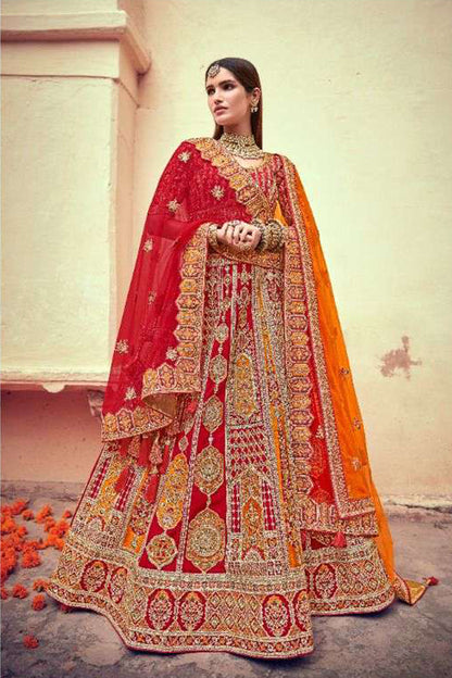 Red lehenga full front view for wedding