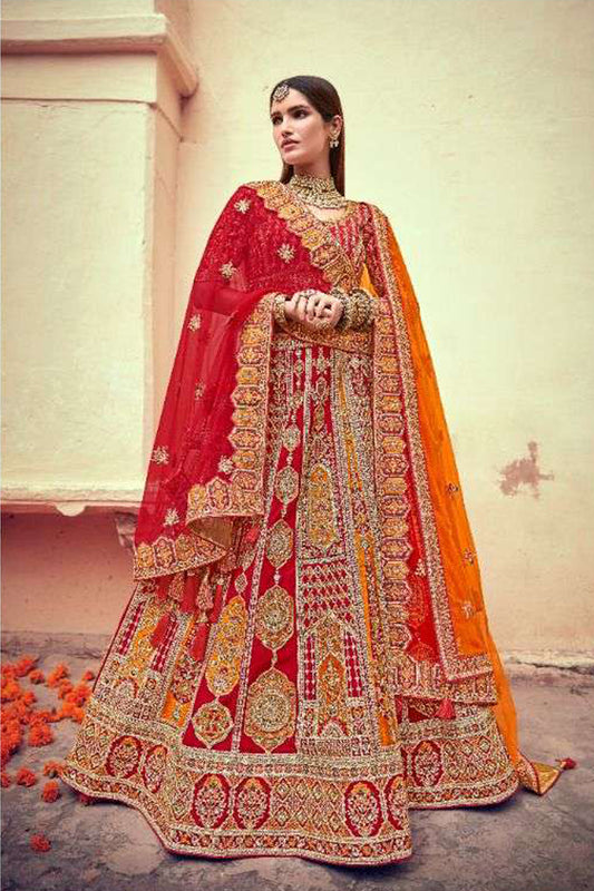 Red lehenga full front view for wedding