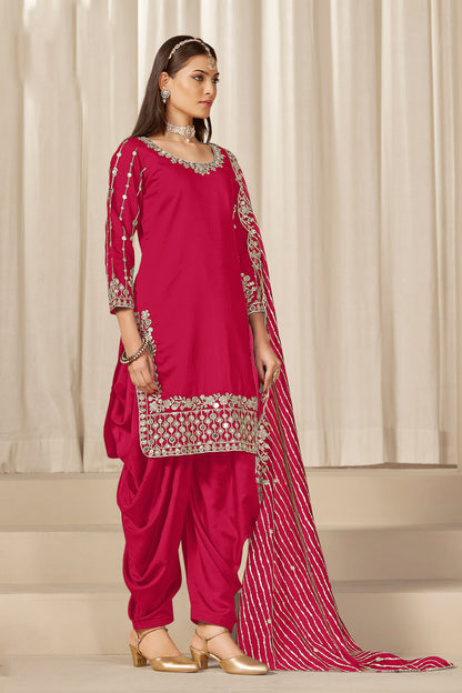 Back view of red patiala salwar suit with Santoon bottom