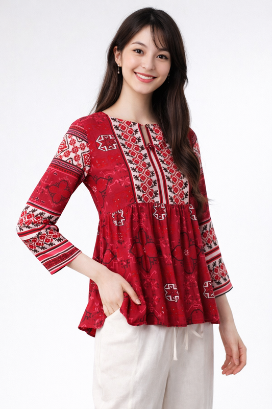 red top women a-line front view clean silhouette