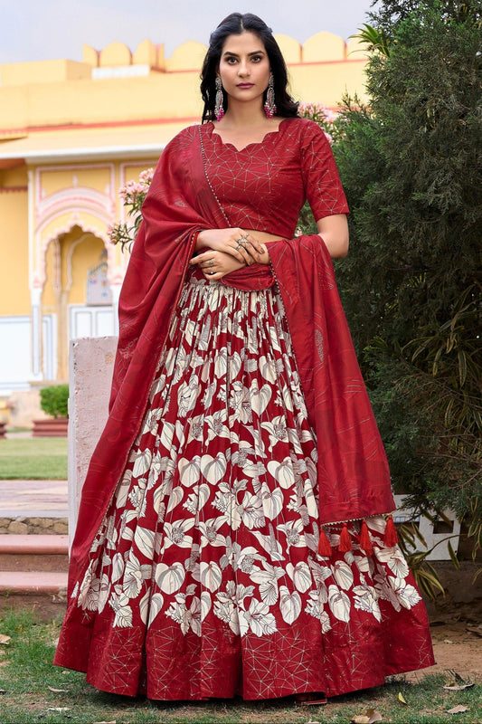 Red reception lehenga full front view with dupatta