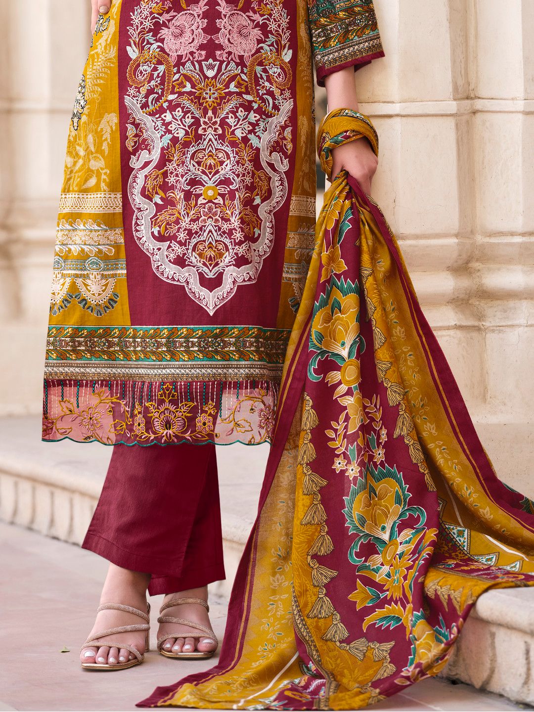 Artisan embroidery detail on cotton salwar suit