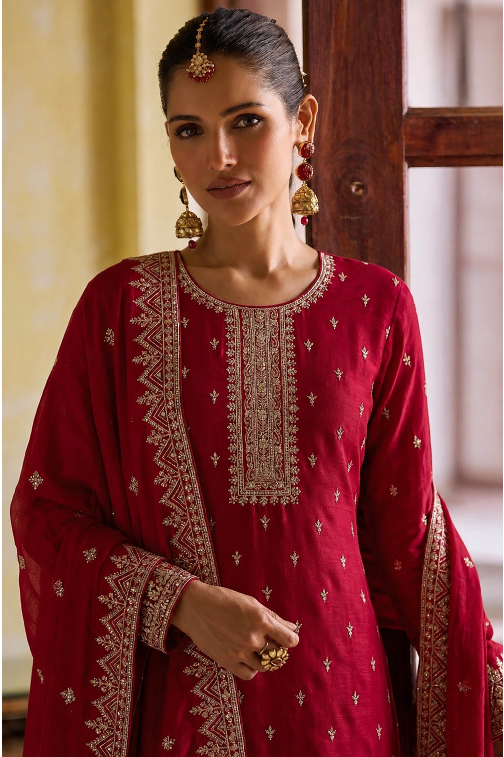 Red Salwar Kameez for reception occasion styling