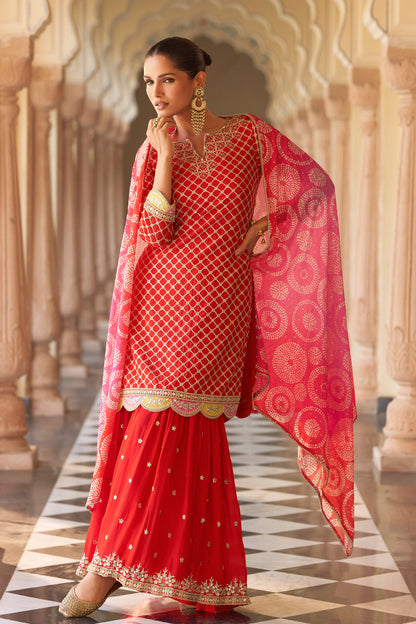 Red embroidered salwar kameez suit front full look