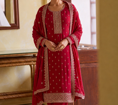 Red Salwar Kameez with traditional embroidery work