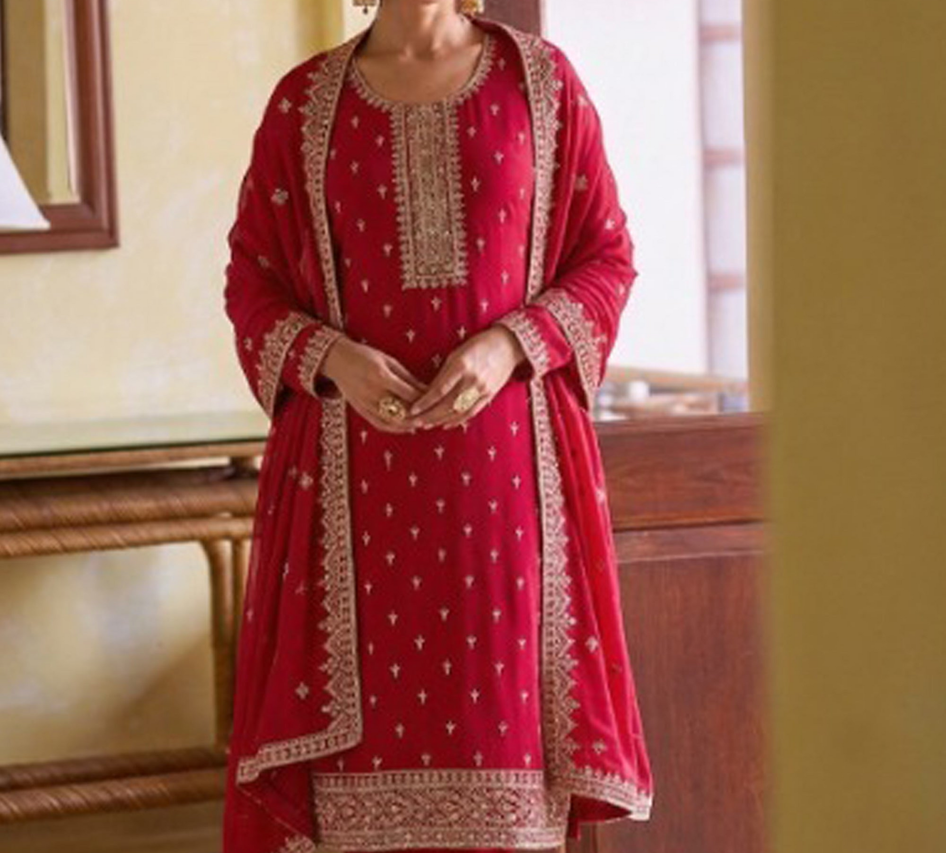Red Salwar Kameez with traditional embroidery work
