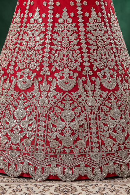 Red lehenga with multiple sequin embroidery work