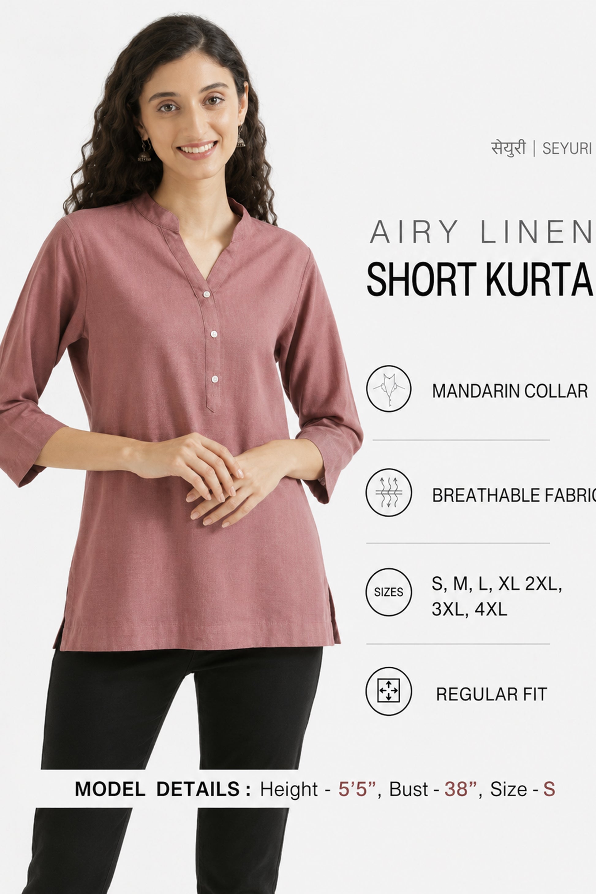 Minimal button detail tunic with three quarter sleeves