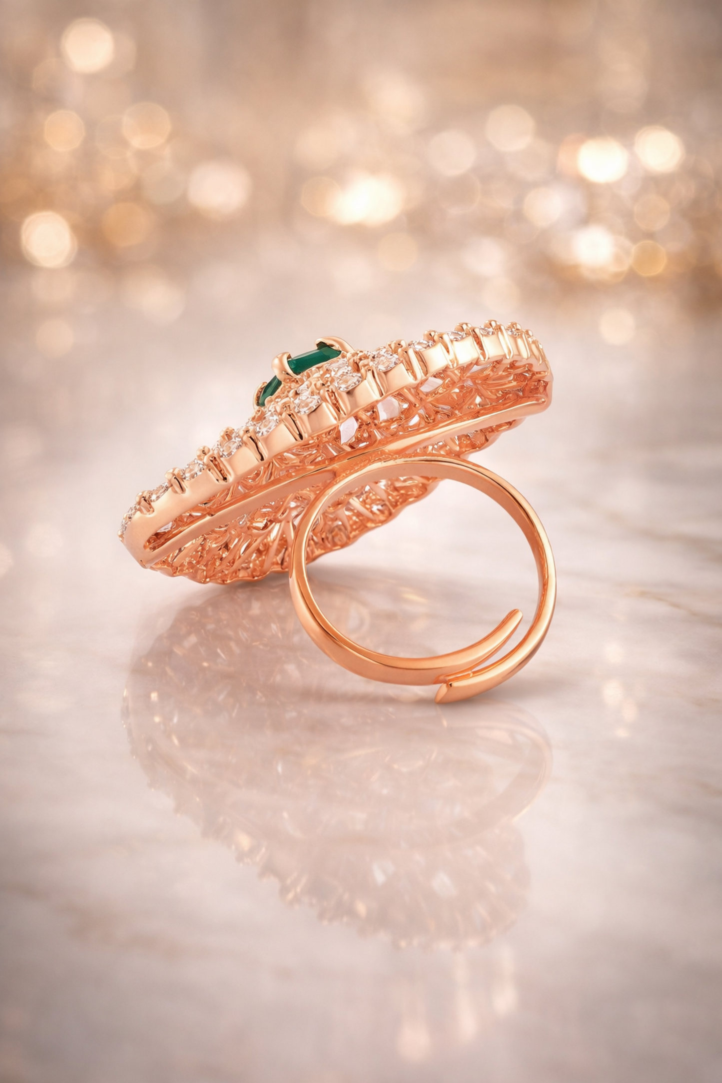 adjustable emerald ring with diamond halo
