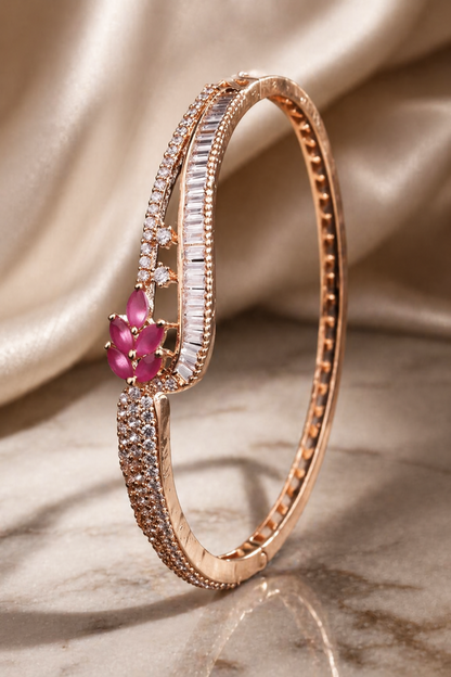 rose gold bracelet with pink stone center detail