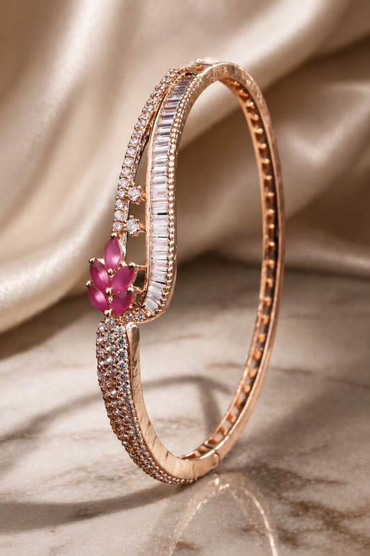 rose gold bracelet with pink stone center detail