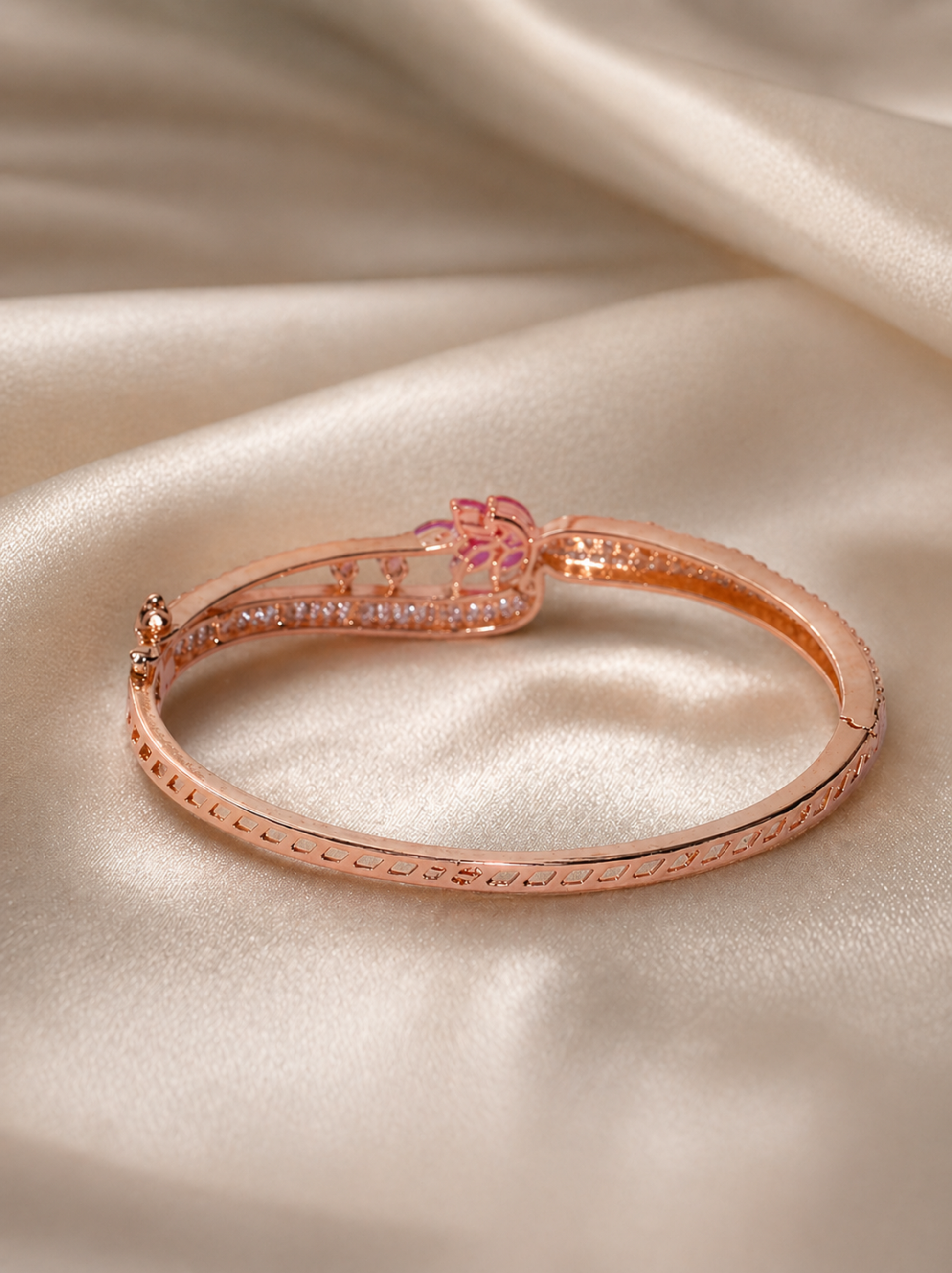 side view of cuff bracelet with linear stone setting