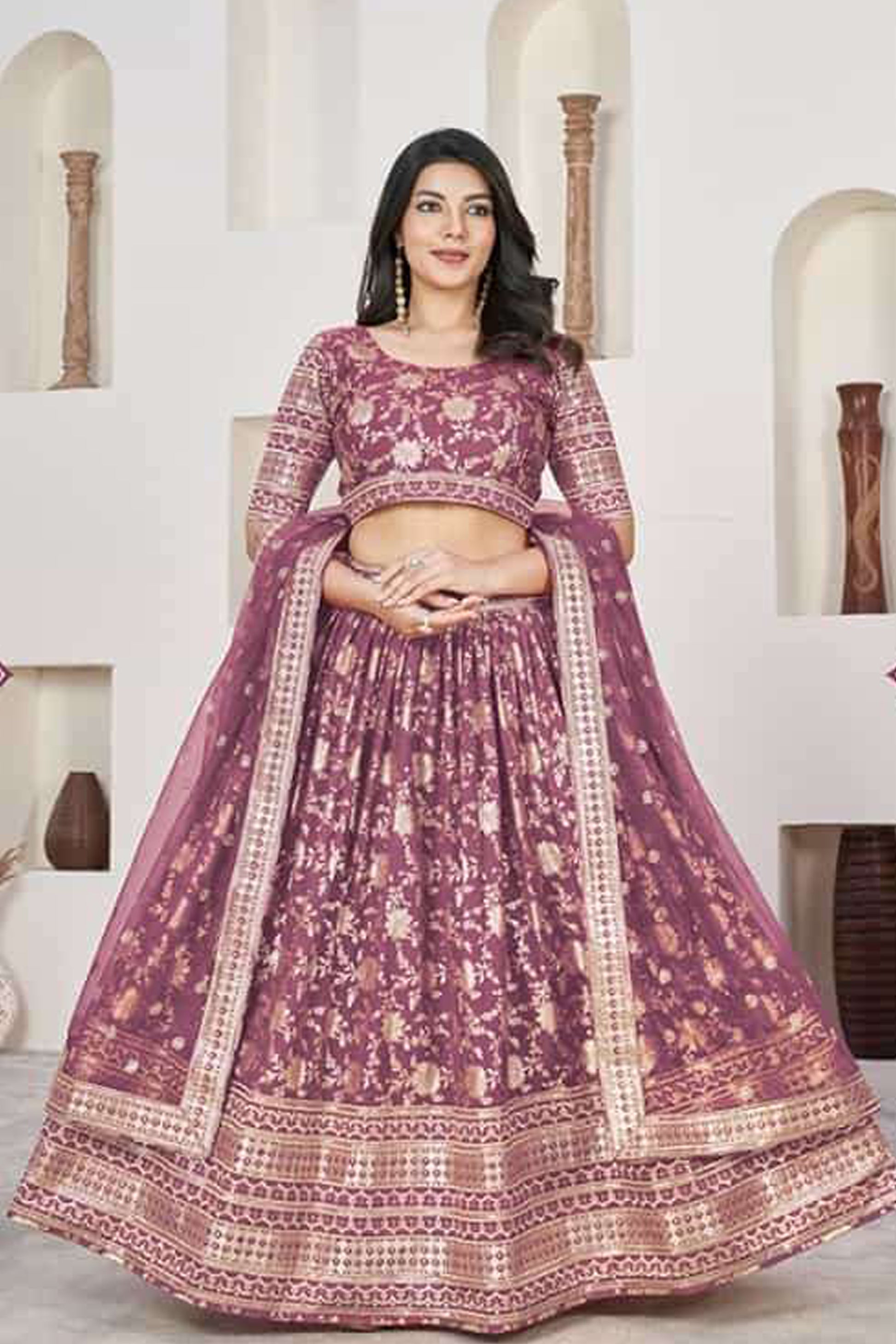 Rose gold lehenga choli ghagra full front view