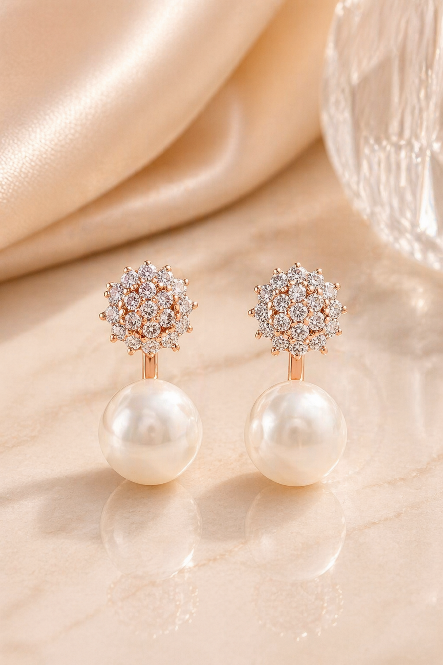 minimalist rose gold pearl stud earrings