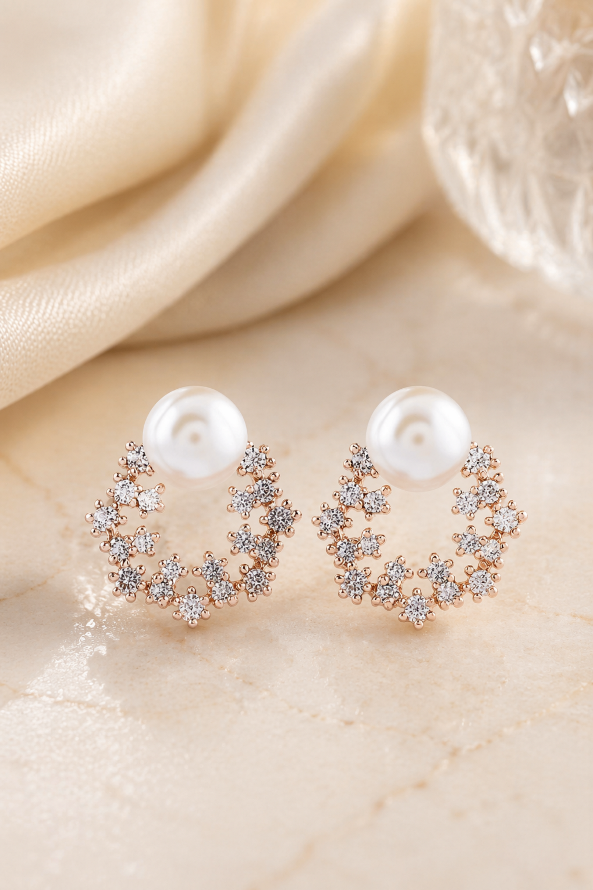 floral pearl drop earrings close up luxury style