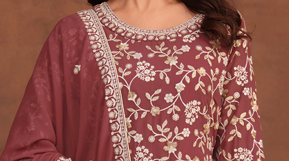 Rose gold palazzo dress full front view for function wear