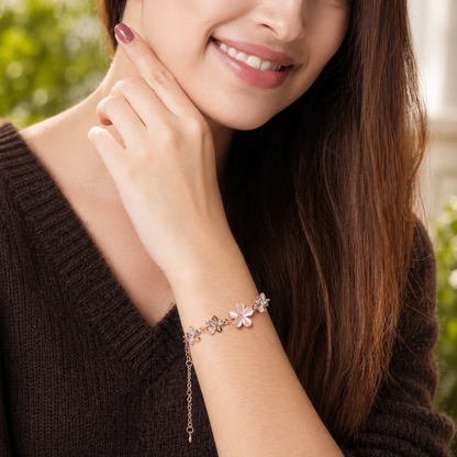 close up of flower chain bracelet with polished finish