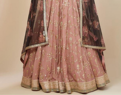 embroidered georgette lehenga choli close fabric texture shot