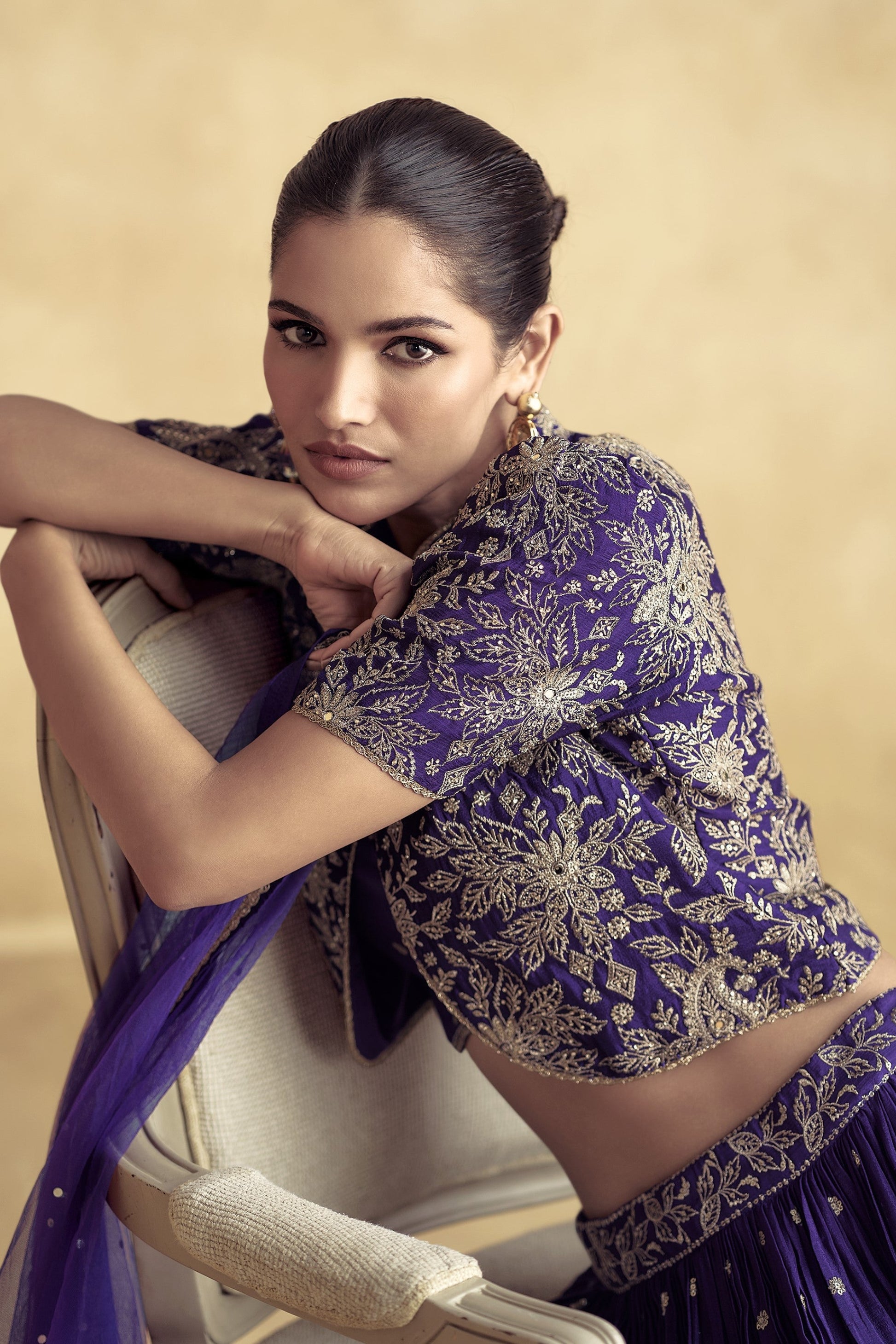 Georgette lehenga fabric texture in deep blue tone