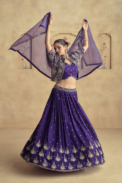 Royal blue lehenga for wedding guest styling
