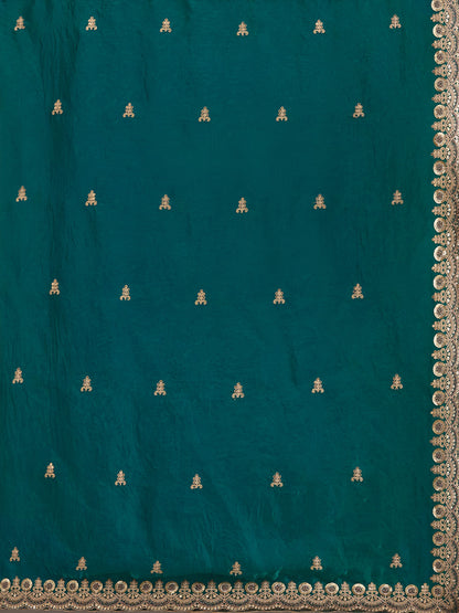 Fancy saree in royal green with heavy zari accents