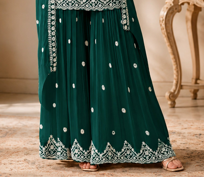 Luxury Sharara Suit in Royal Green