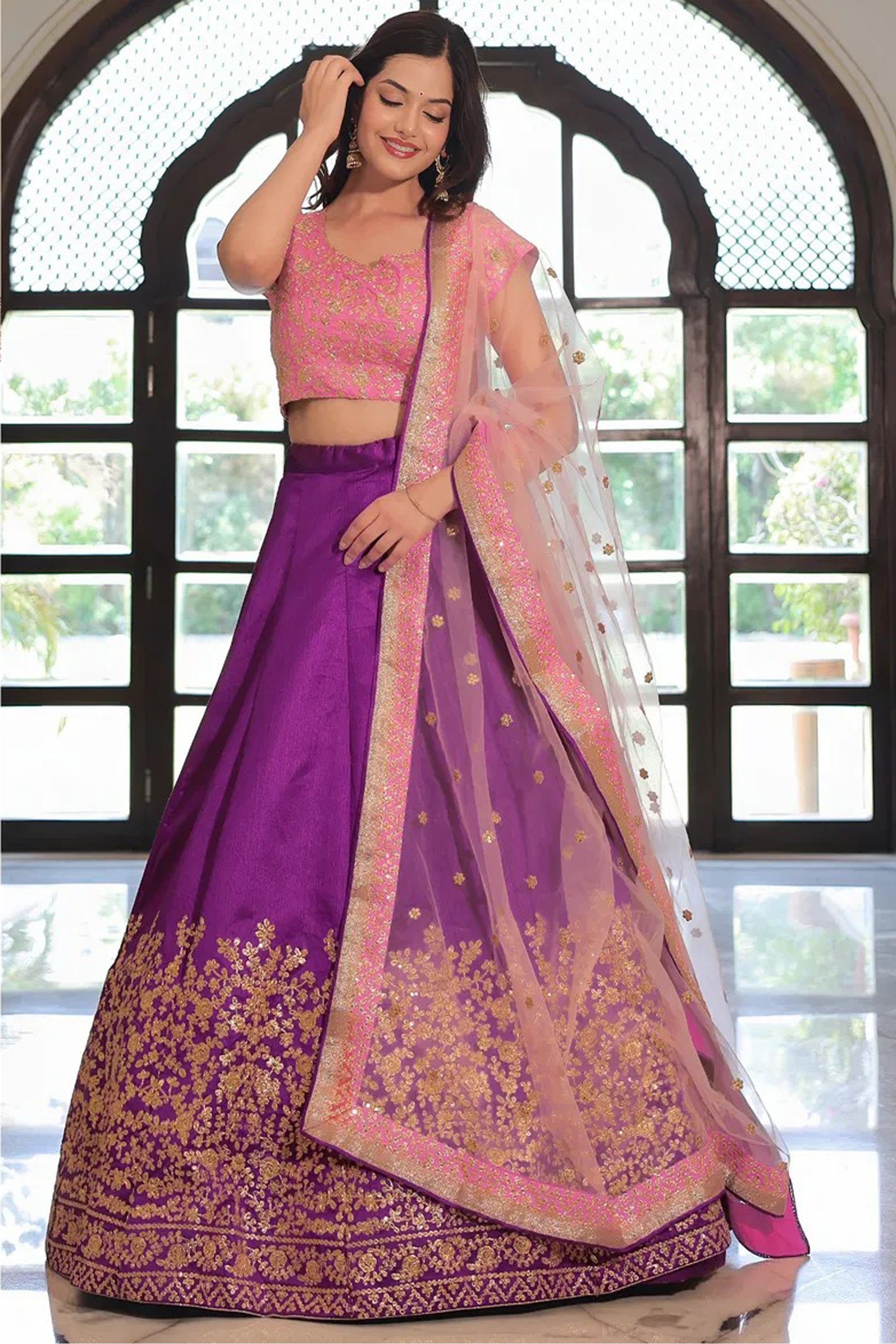 Royal purple bridal lehenga with lehenga choli dupatta